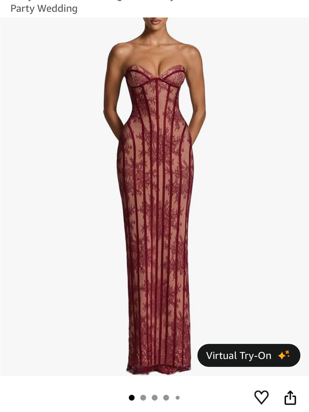 Strapless Burgundy Lace Column Evening Dress